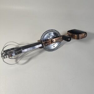 Ekco Hand‎ Held Stainless Steel Mixer Manual Rotary Egg Beater Wood Vtg USA